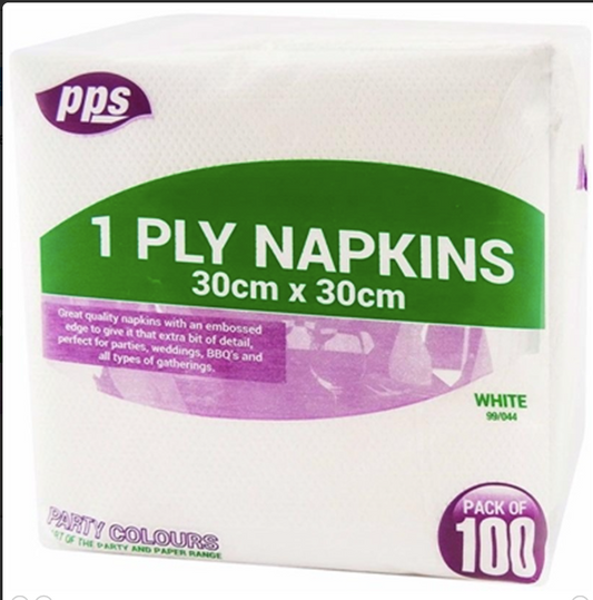 NAPKINS 1PLY WHITE 30X30CM 1000PCS