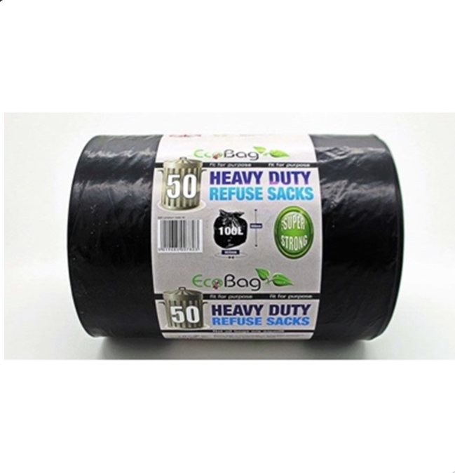 ECOBAG BLACK HEAVY DUTY 50 BAG 100 LTR
