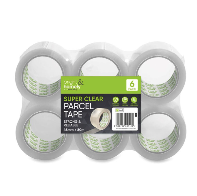 PARCEL TAPE SUPER CLEAR 48MM X 80M 6 PACK