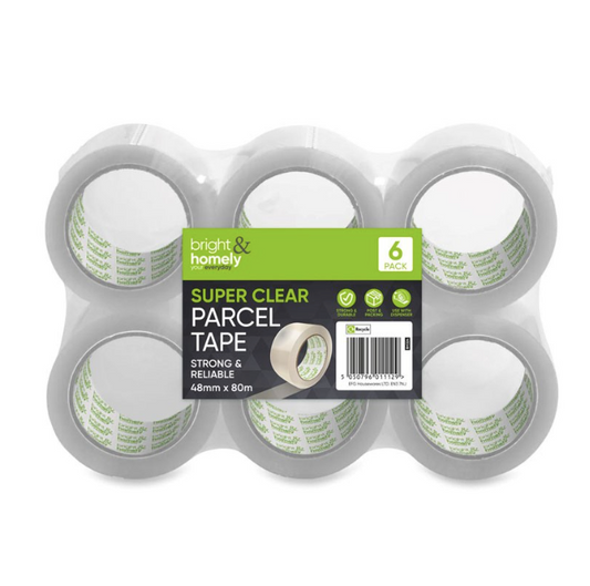 PARCEL TAPE SUPER CLEAR 48MM X 80M 6 PACK
